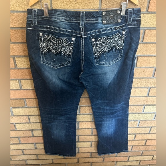 MISS ME Jeans Womens Size 34x31 Mid-Rise Easy Boot Cut Blue Denim Embellished - Picture 3 of 5